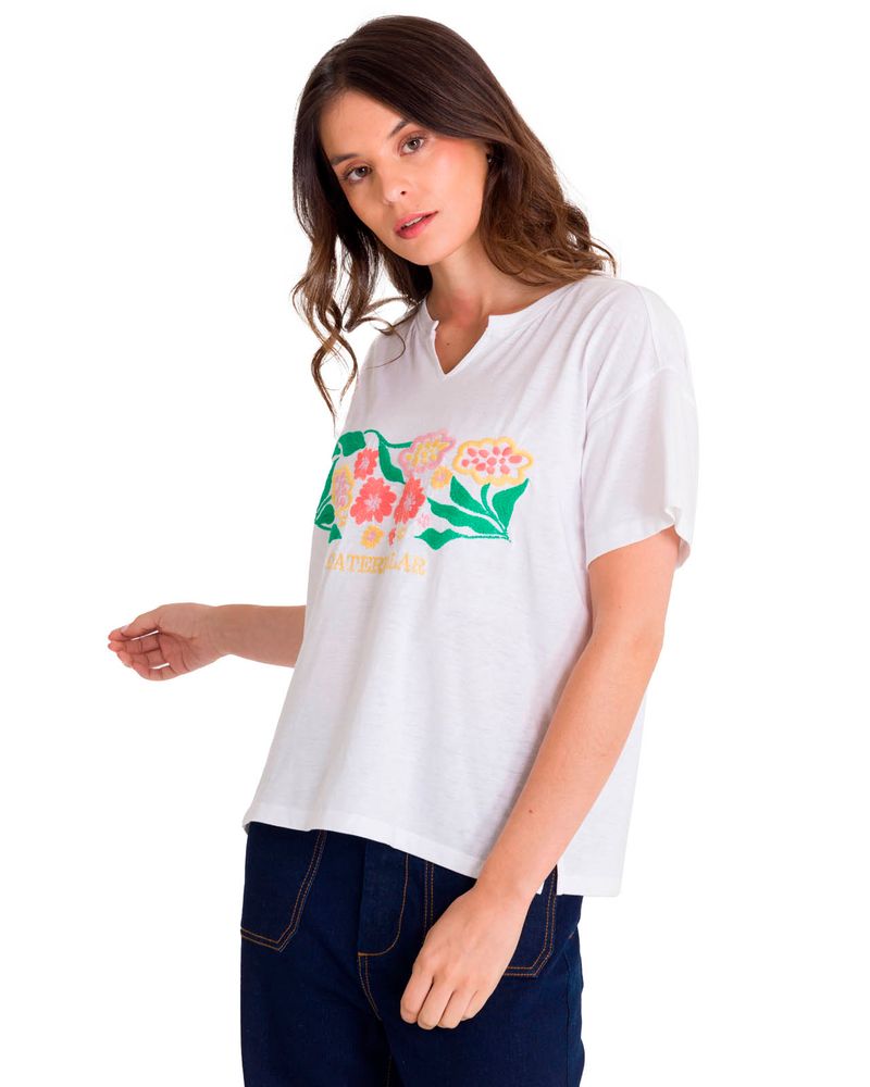 Polera-Manga-Corta-Casual-Mujer-NOTCH-NECK-EMBROIDERED-FLORAL-TEE-Blanca-Cat
