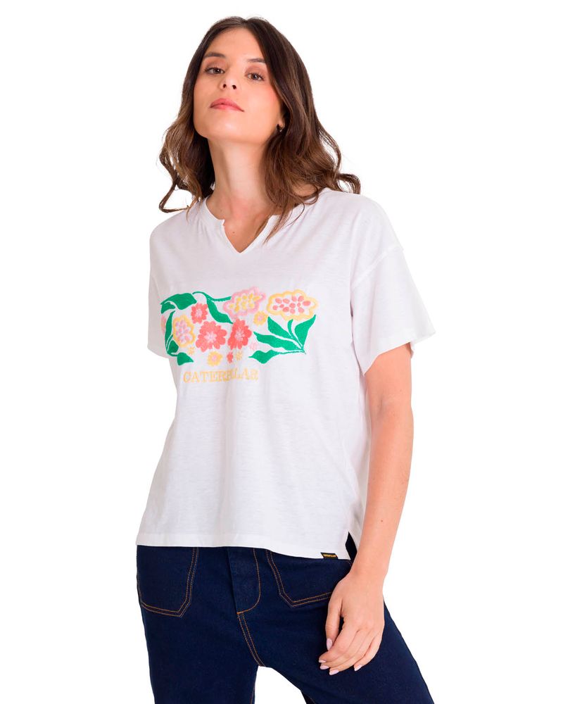 Polera-Manga-Corta-Casual-Mujer-NOTCH-NECK-EMBROIDERED-FLORAL-TEE-Blanca-Cat