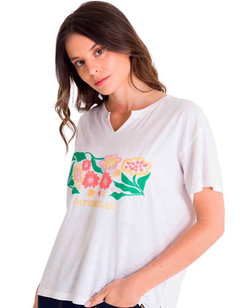 Polera-Manga-Corta-Casual-Mujer-NOTCH-NECK-EMBROIDERED-FLORAL-TEE-Blanca-Cat