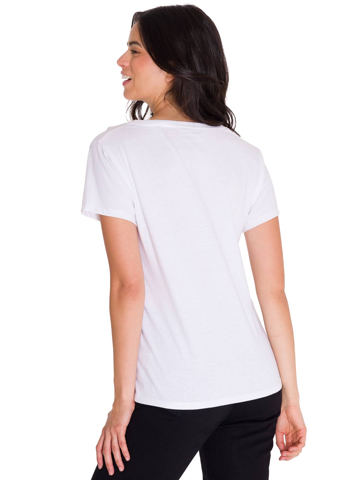 Polera Manga Corta Cuello V Mujer CAT METALLIC SCRIPT V-NECK TEE Blanca Cat