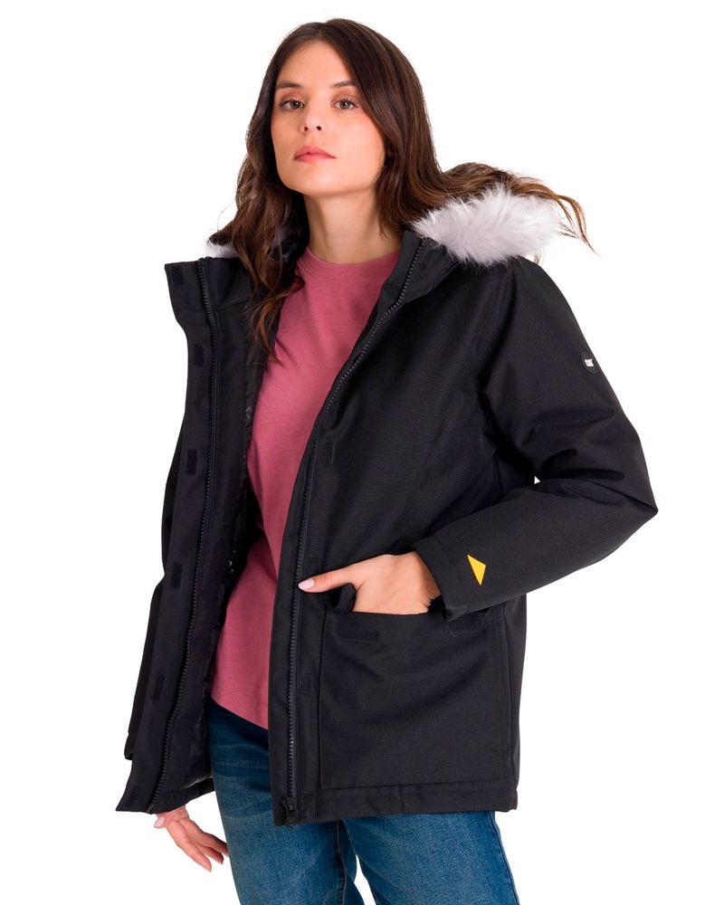 Chaqueta-Manga-Larga-Casual-Mujer-MEDIUMWEIGHT-INSULATED-FAUX-FUR-HOODED-Negra-Cat