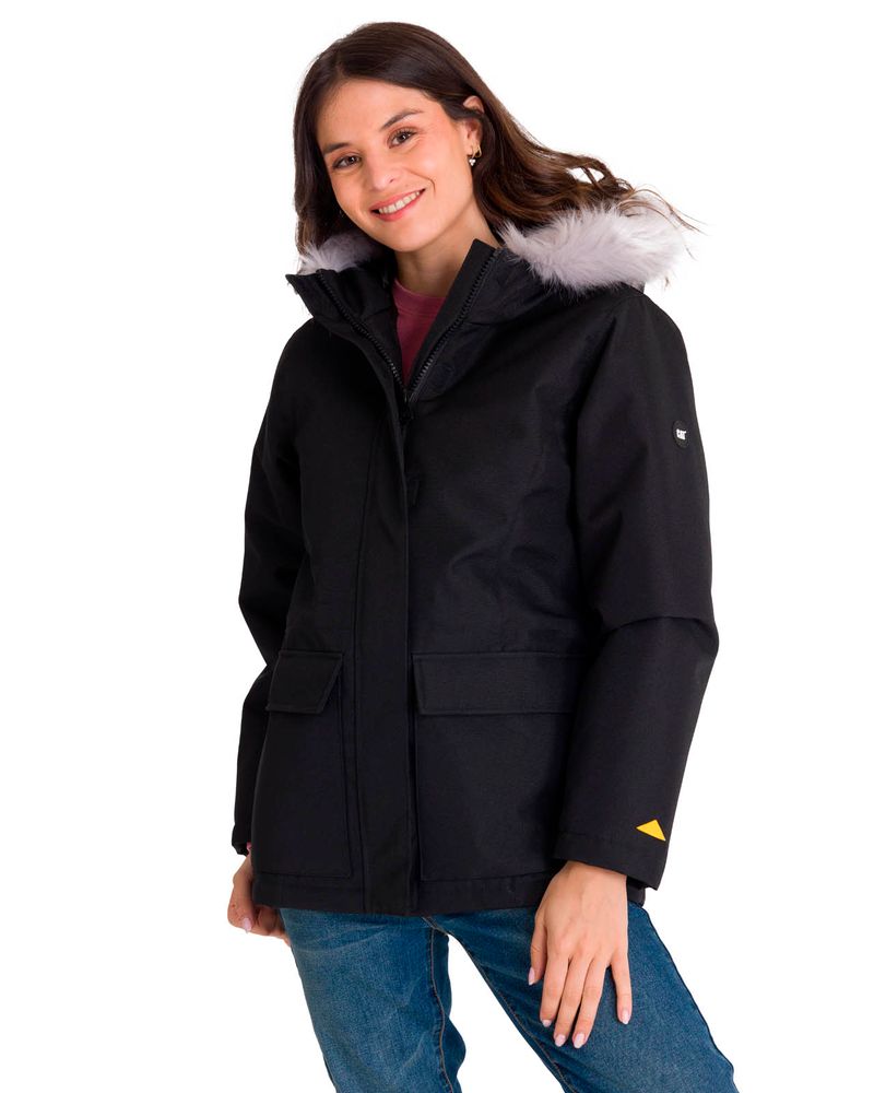 Chaqueta-Manga-Larga-Casual-Mujer-MEDIUMWEIGHT-INSULATED-FAUX-FUR-HOODED-Negra-Cat