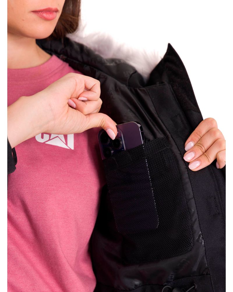 Chaqueta-Manga-Larga-Casual-Mujer-MEDIUMWEIGHT-INSULATED-FAUX-FUR-HOODED-Negra-Cat