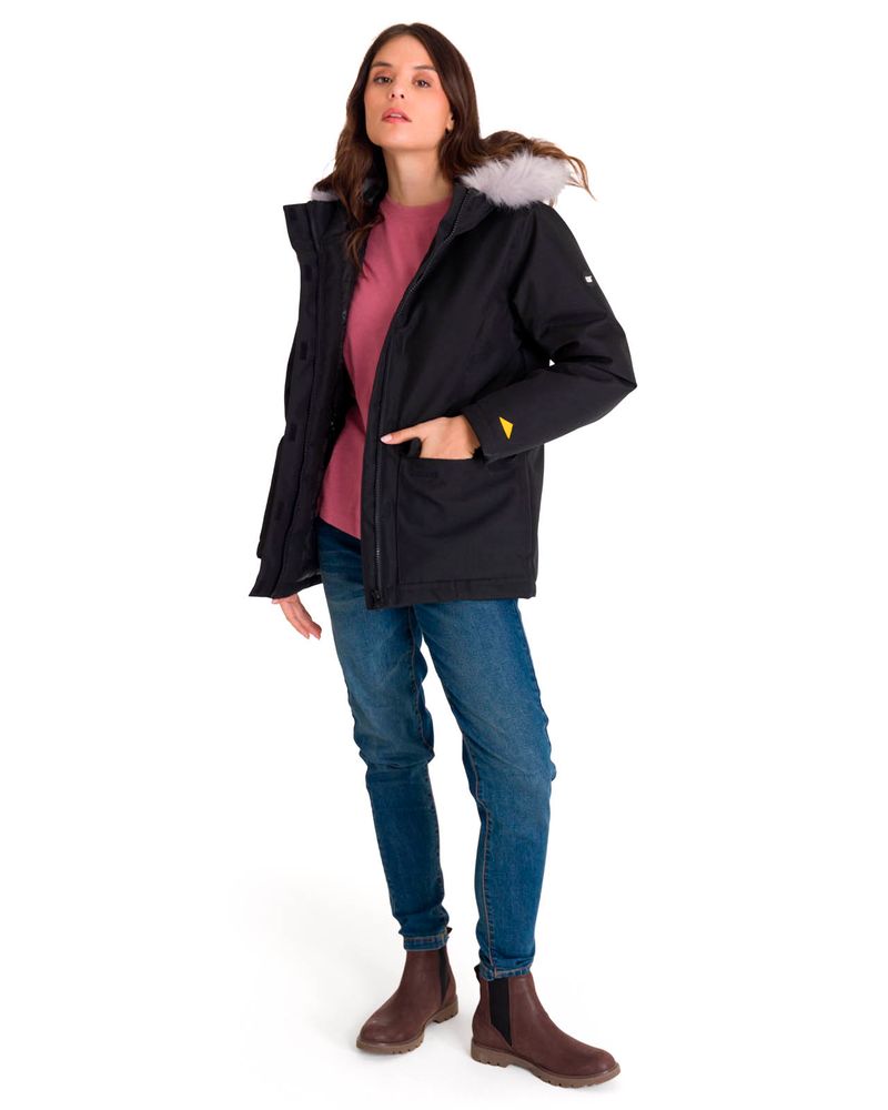 Chaqueta-Manga-Larga-Casual-Mujer-MEDIUMWEIGHT-INSULATED-FAUX-FUR-HOODED-Negra-Cat