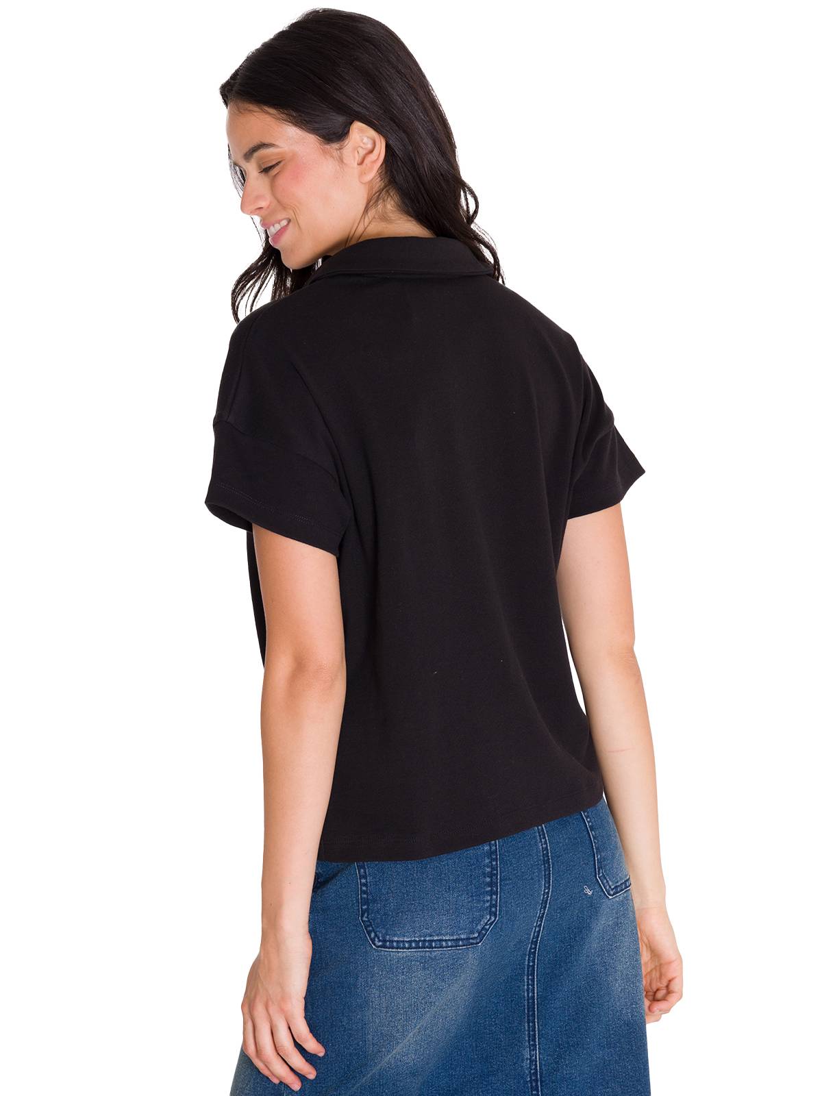 Polera Manga Corta Polo Mujer NOTCH NECK POLO Negra Cat