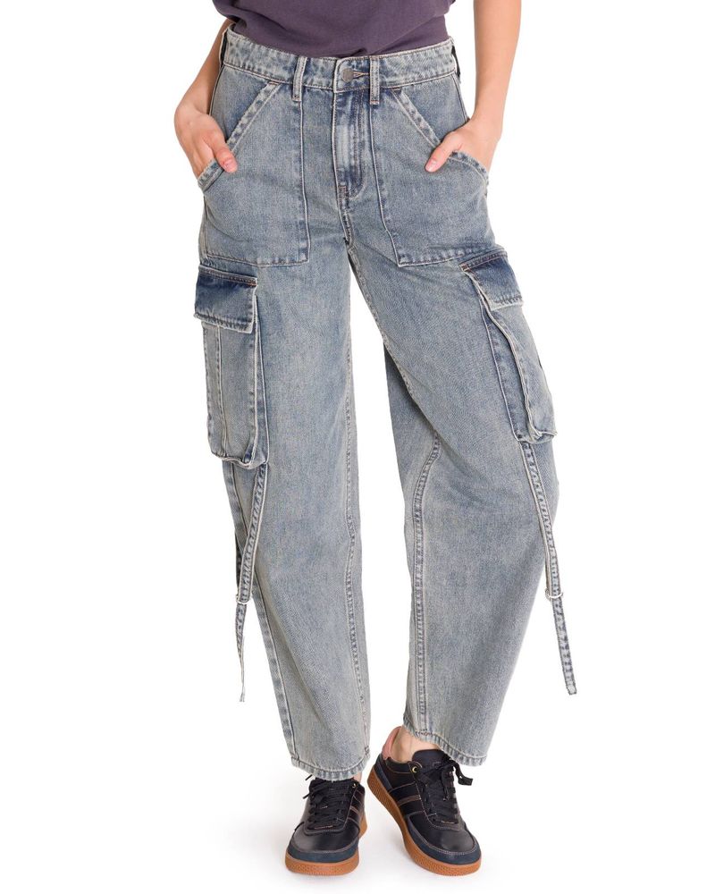 Jeans-Tiro-Alto-Mujer-RIGID-DENIM-EXAGGERATED-CARGO-Gris-Claro-Cat