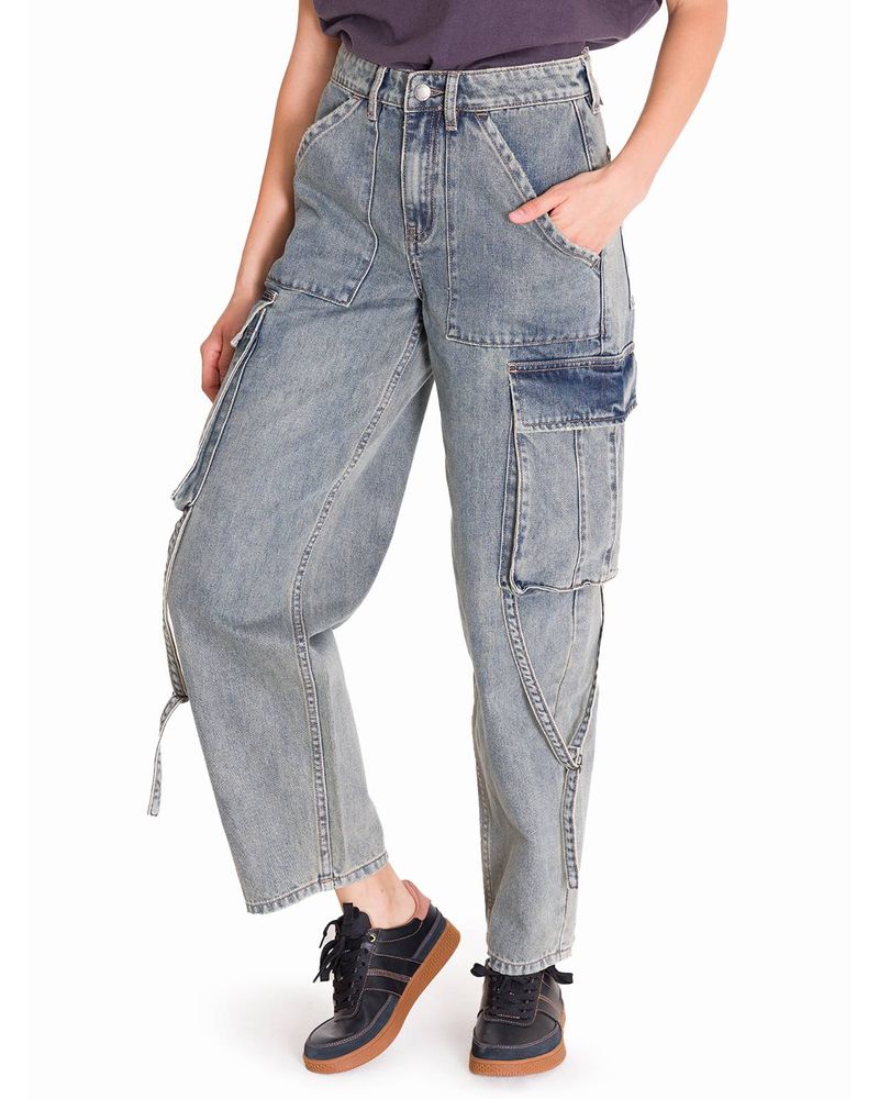 Jeans-Tiro-Alto-Mujer-RIGID-DENIM-EXAGGERATED-CARGO-Gris-Claro-Cat