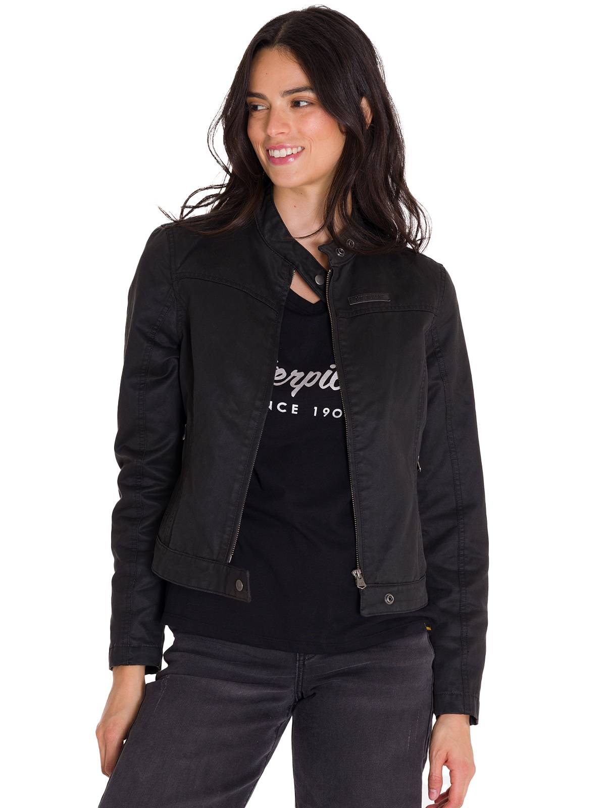 Chaqueta Manga Larga Casual Mujer WAXED MOTO Negra Cat