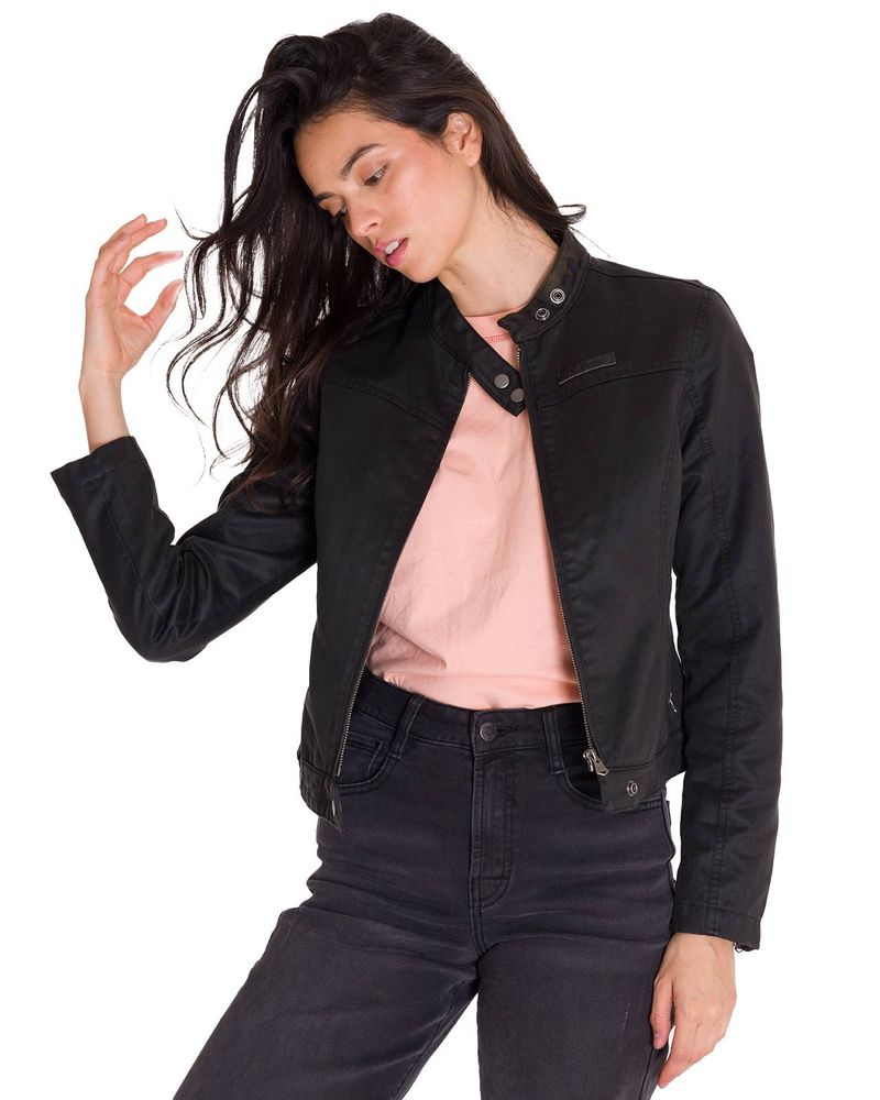 Chaqueta-Manga-Larga-Casual-Mujer-WAXED-MOTO-Negra-Cat