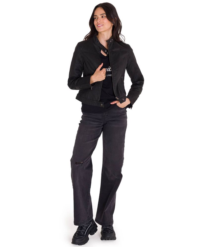 Chaqueta-Manga-Larga-Casual-Mujer-WAXED-MOTO-Negra-Cat