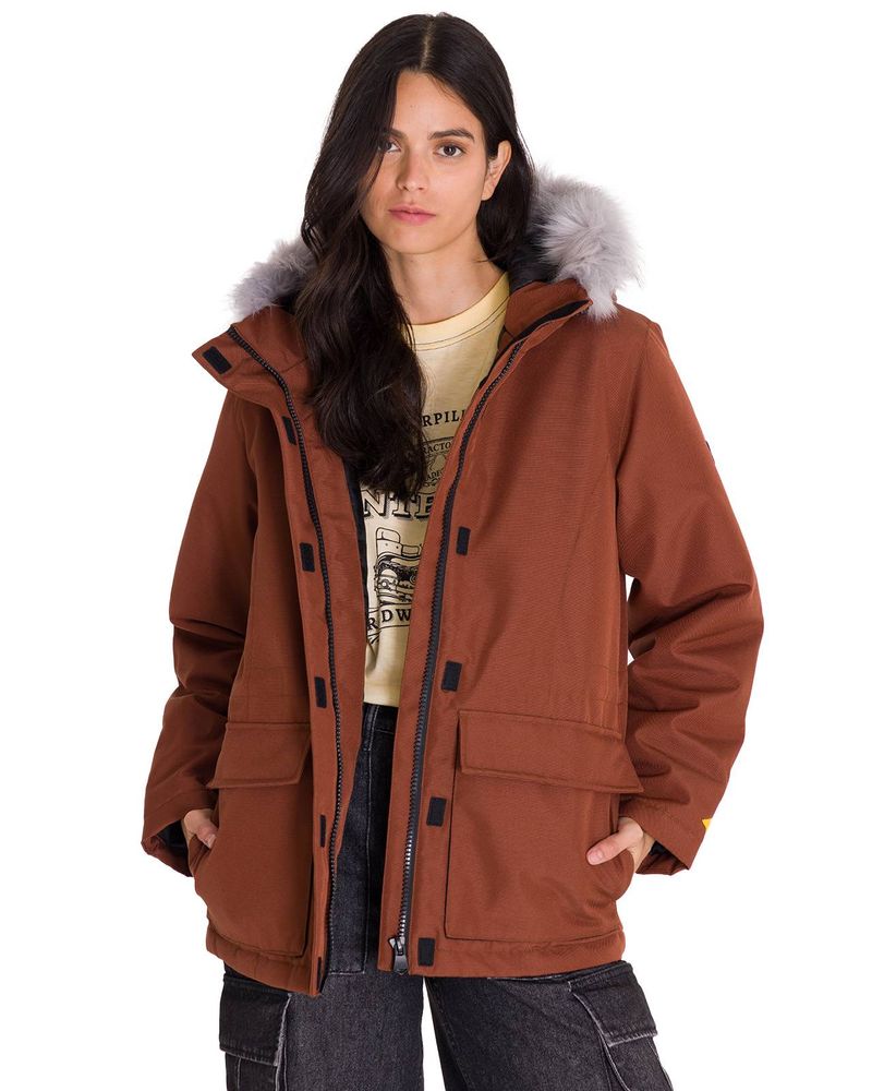 Chaqueta-Manga-Larga-Casual-Mujer-MEDIUMWEIGHT-INSULATED-FAUX-FUR-HOODED-Terracota-Cat