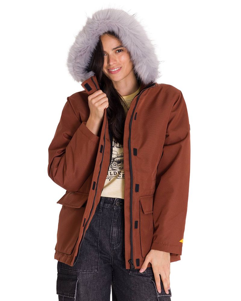 Chaqueta-Manga-Larga-Casual-Mujer-MEDIUMWEIGHT-INSULATED-FAUX-FUR-HOODED-Terracota-Cat