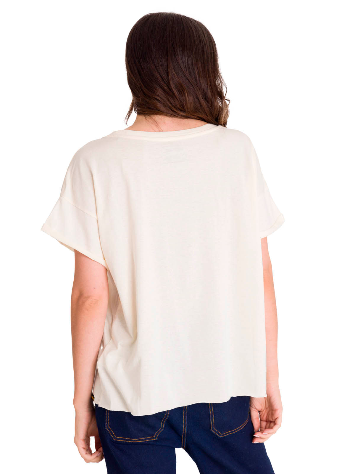 Polera Manga Corta Casual Mujer RELAXED FLORAL GRAPHIC TEE Blanca Cat