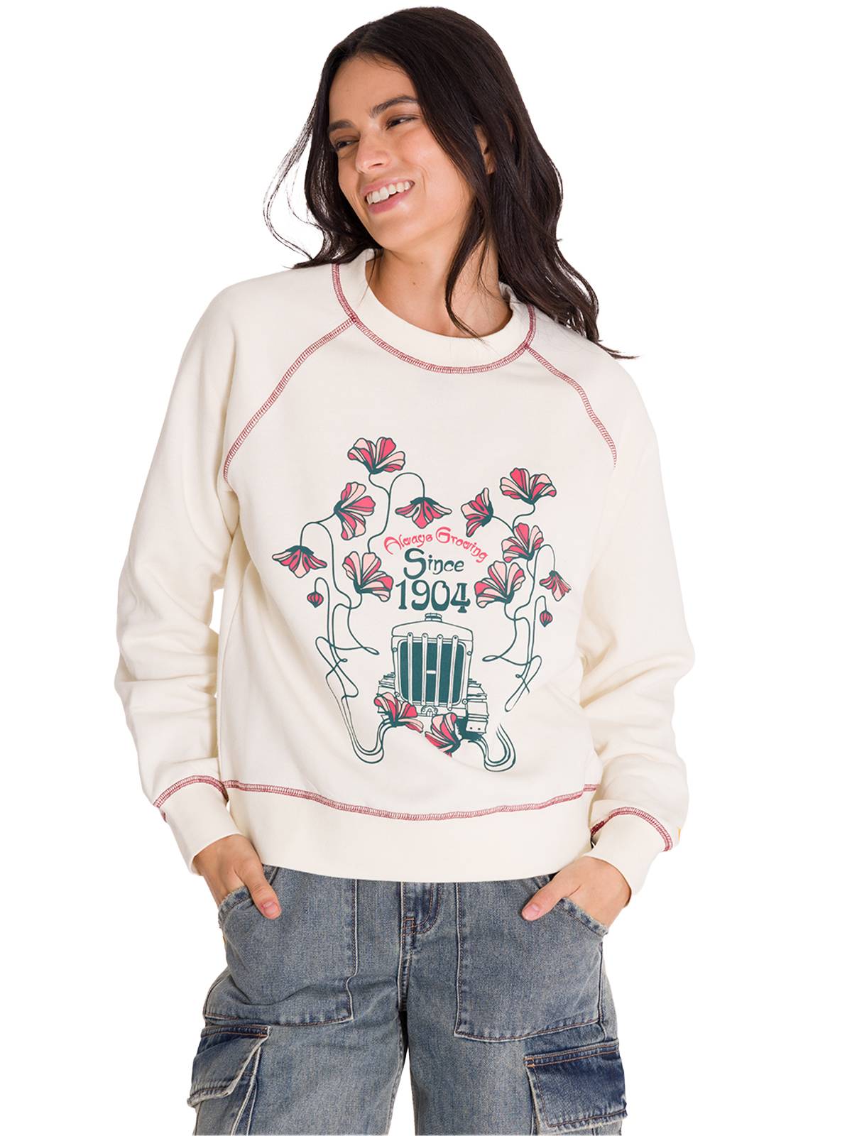 Polerón Manga Larga Mujer Contrast Stitch Graphic Perla Cat