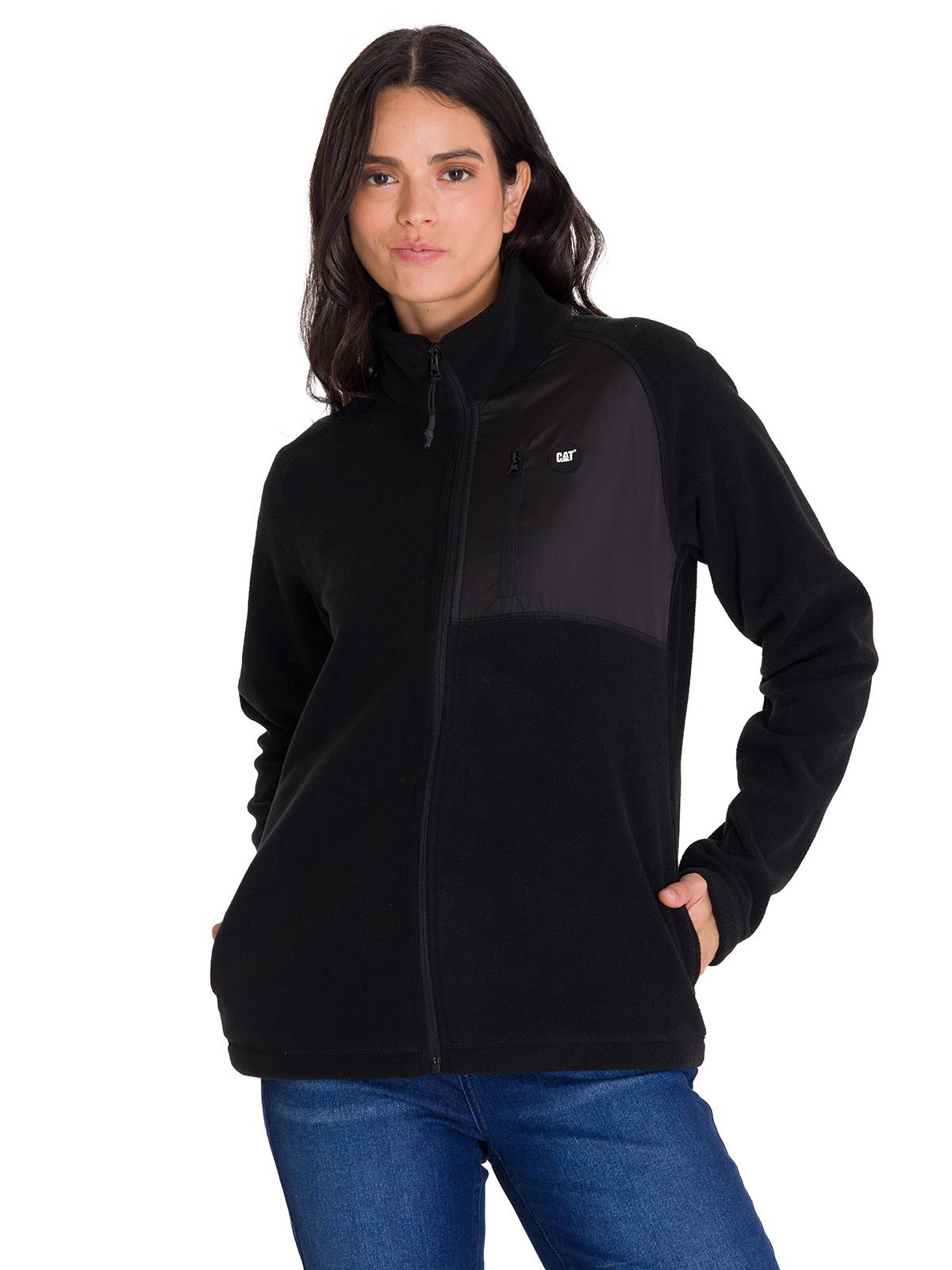 Polar Manga Larga Mujer W Fleece Utility Full Zip Negro Cat