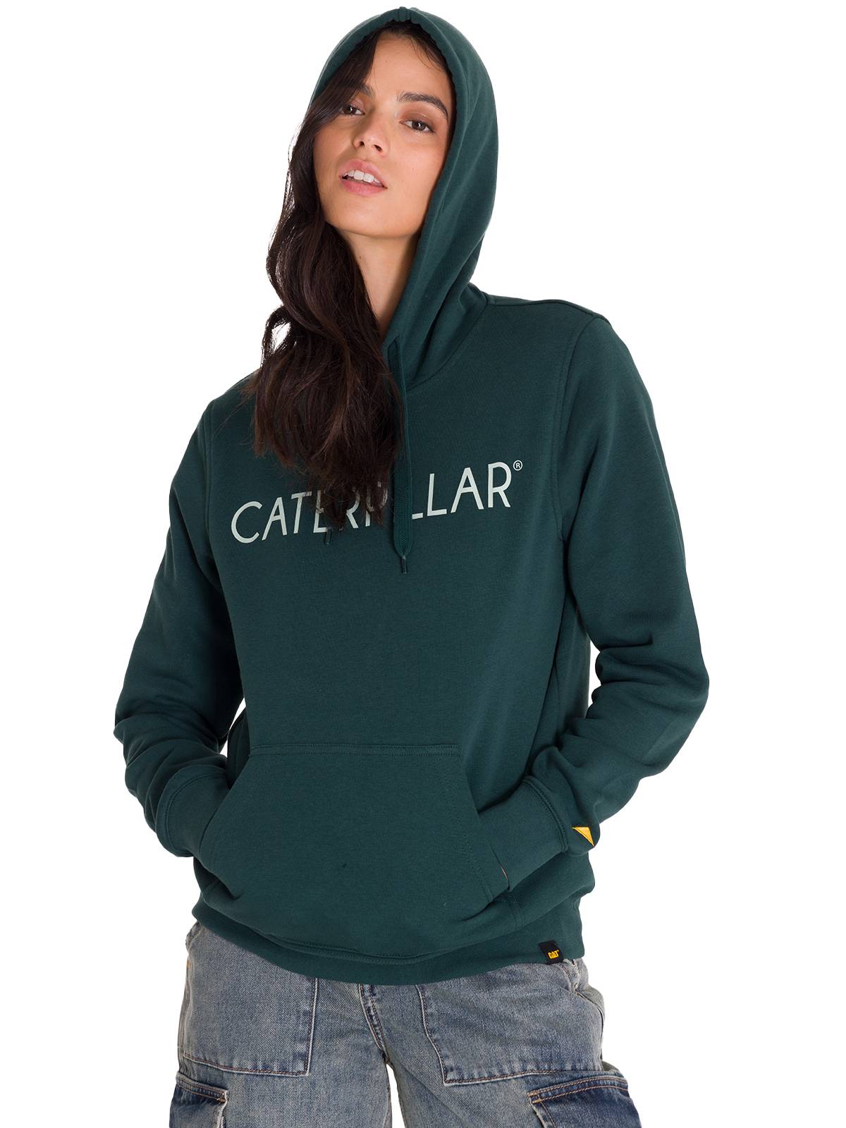 Polerón Con Gorro Hombre Logo Caterpillar Verde Cat