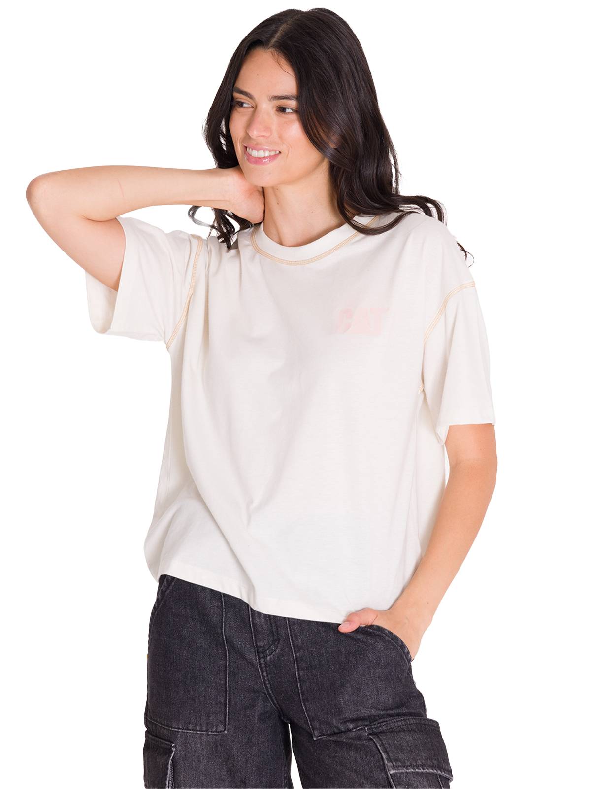 Polera Manga Corta Mujer Boxy Amarillo Cat
