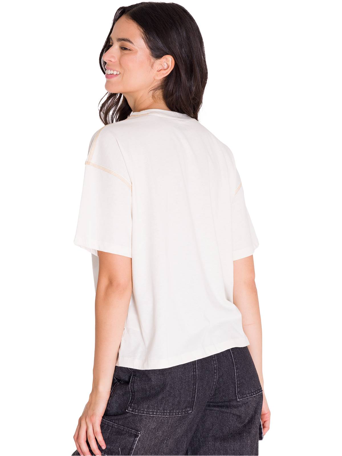 Polera Manga Corta Mujer Boxy Amarillo Cat