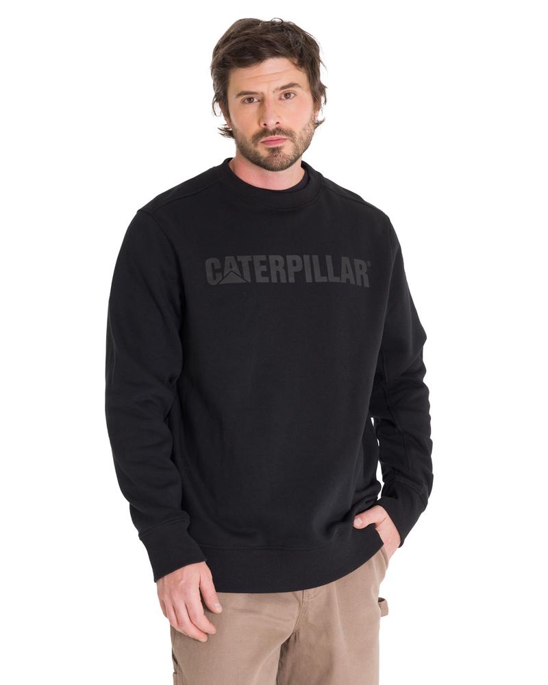 Poleron-Casual-Unisex-Caterpillar-Logo-Crewneck-Sweatshirt-Negro-Cat