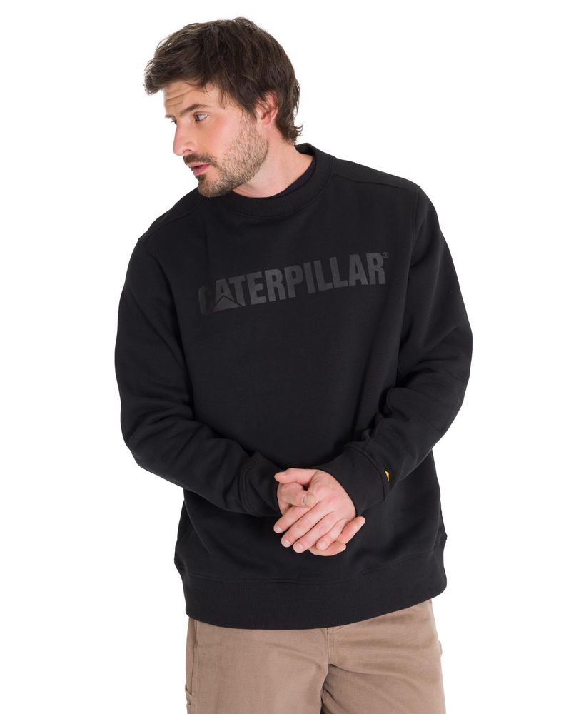 Poleron-Casual-Unisex-Caterpillar-Logo-Crewneck-Sweatshirt-Negro-Cat