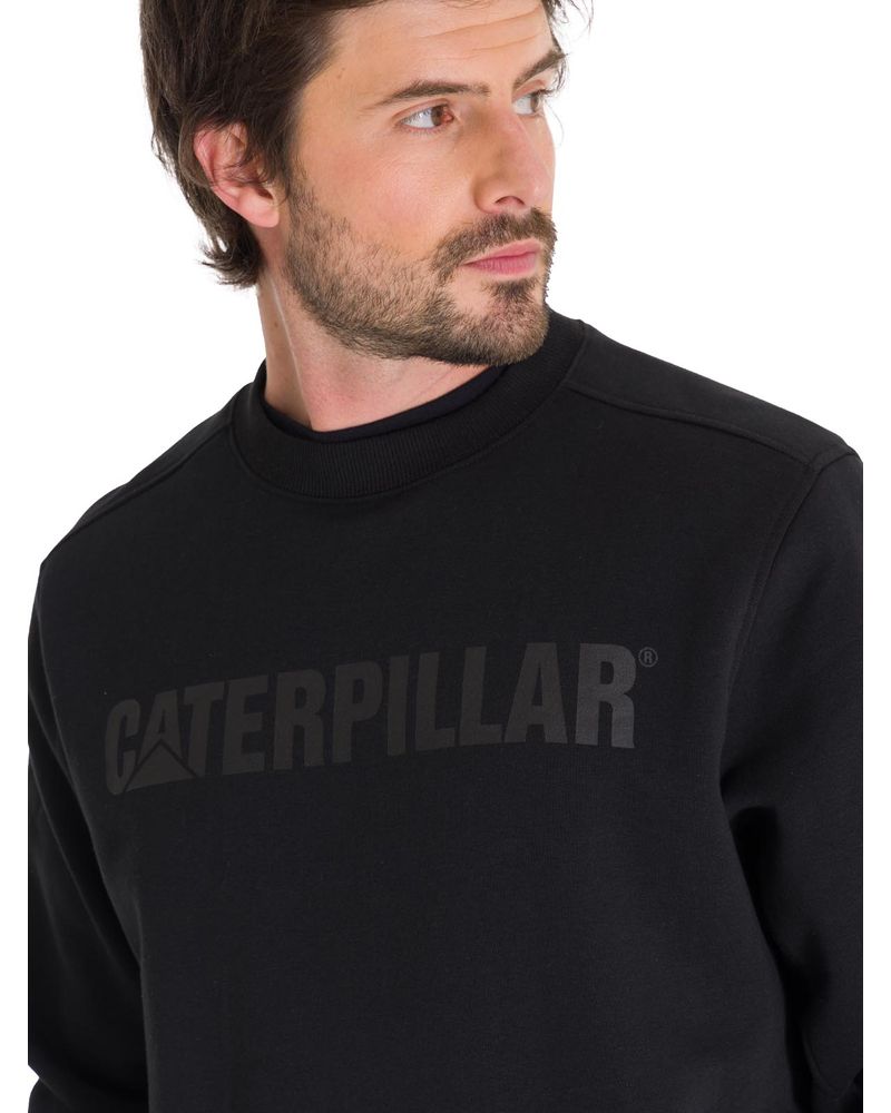 Poleron-Casual-Unisex-Caterpillar-Logo-Crewneck-Sweatshirt-Negro-Cat