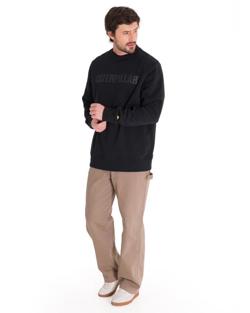 Poleron-Casual-Unisex-Caterpillar-Logo-Crewneck-Sweatshirt-Negro-Cat