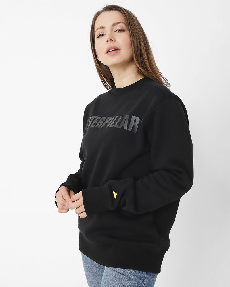 Poleron-Casual-Unisex-Caterpillar-Logo-Crewneck-Sweatshirt-Negro-Cat