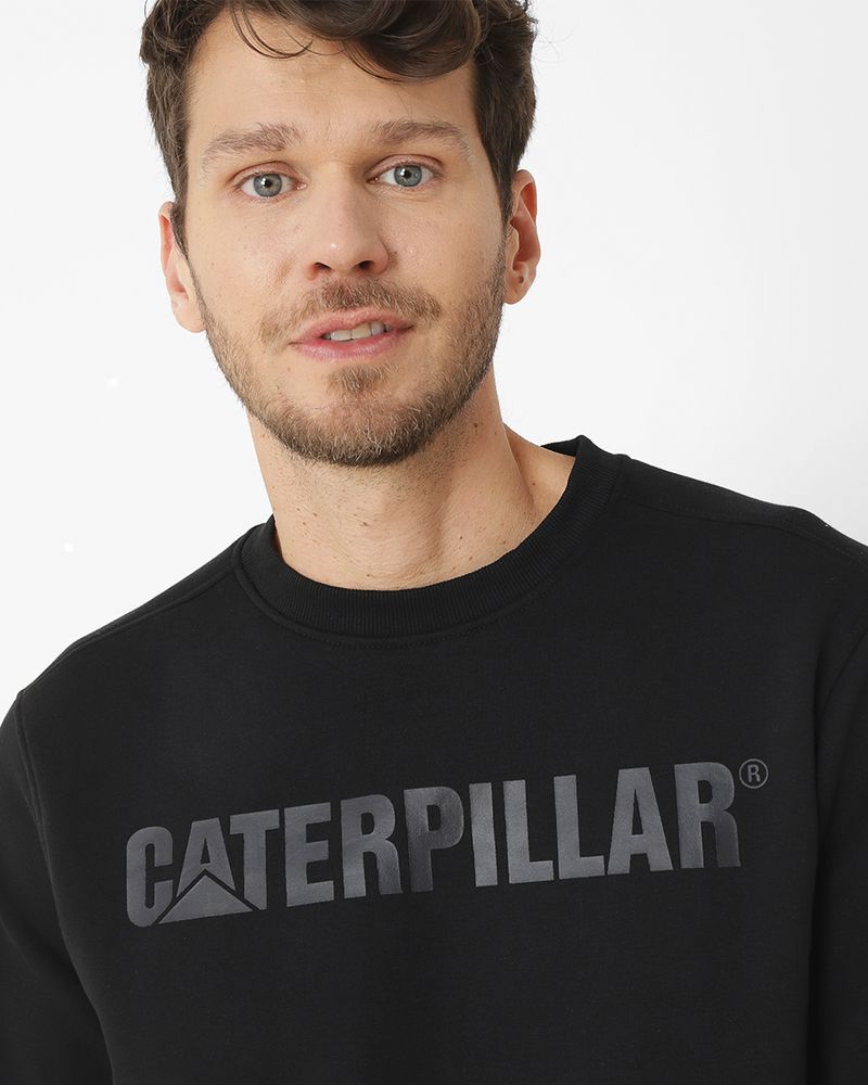 Poleron-Casual-Unisex-Caterpillar-Logo-Crewneck-Sweatshirt-Negro-Cat