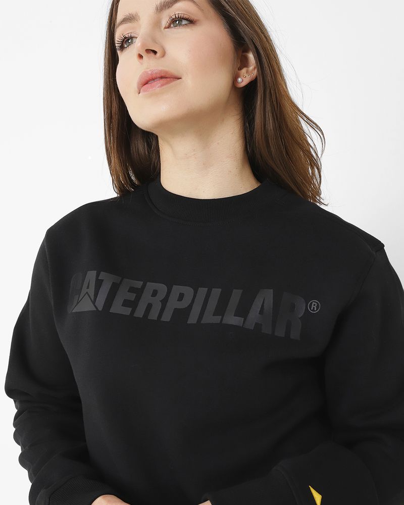 Poleron-Casual-Unisex-Caterpillar-Logo-Crewneck-Sweatshirt-Negro-Cat