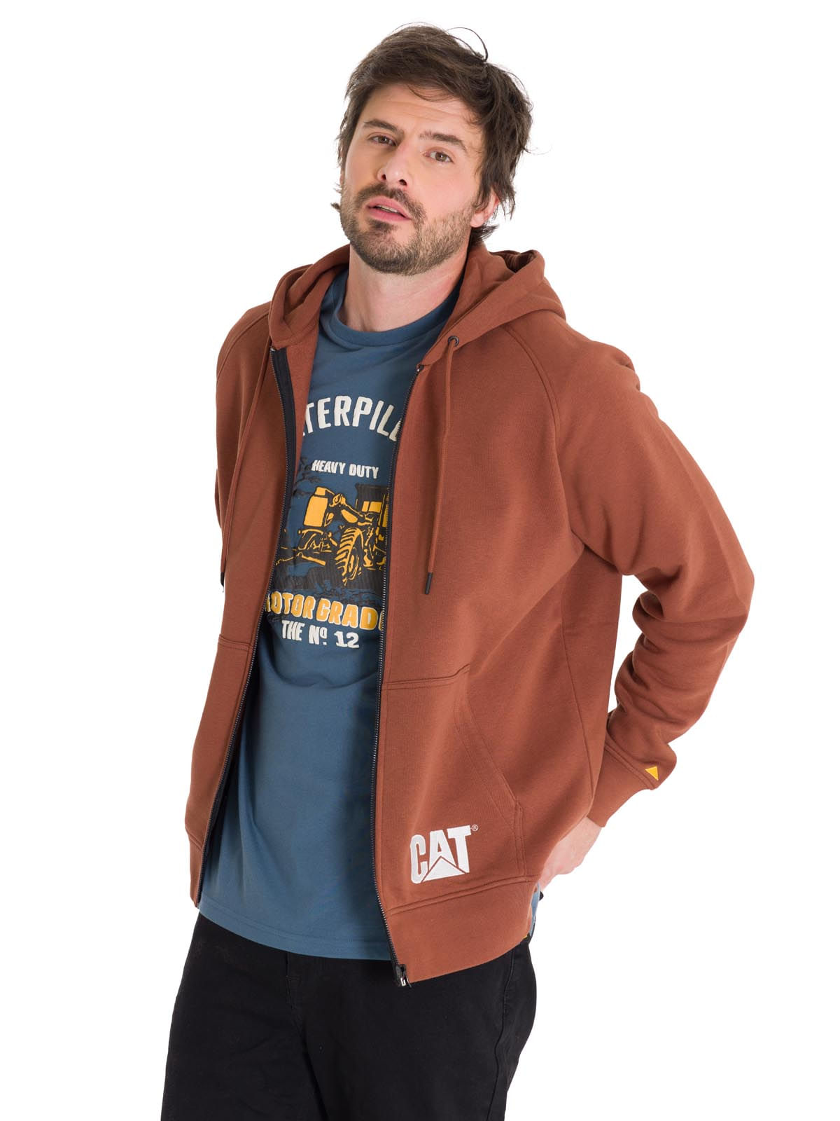 Polerón Manga Larga Hombre Fleece Cat Full Zip Hoodie Terracota Cat