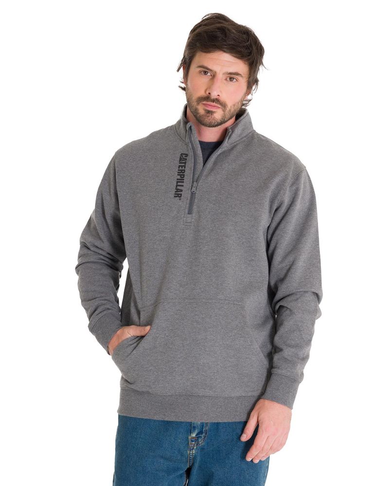 Poleron-Manga-Larga-Hombre-Midweight-Quarter-Zip-Gris-Oscuro-Cat