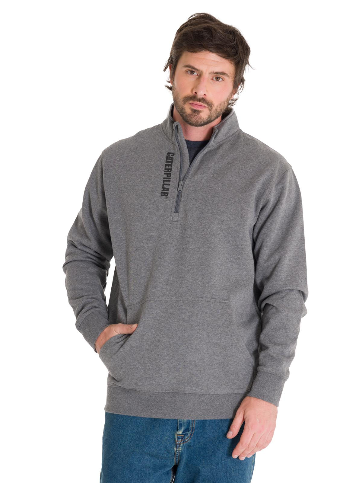 Polerón Manga Larga Hombre Midweight Quarter Zip Gris Oscuro Cat