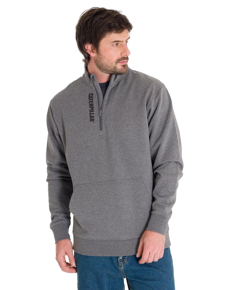 Poleron-Manga-Larga-Hombre-Midweight-Quarter-Zip-Gris-Oscuro-Cat