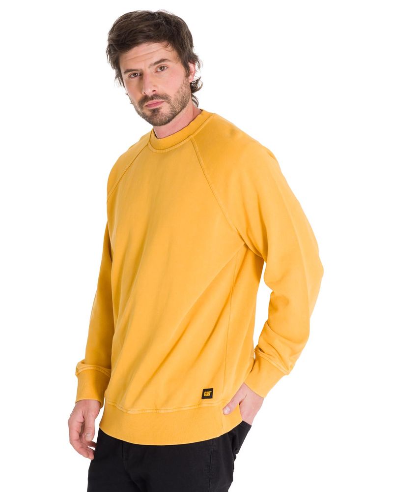 Poleron-Manga-Larga-Hombre-Premium-Wash-Crew-Neck-Amarillo-Cat