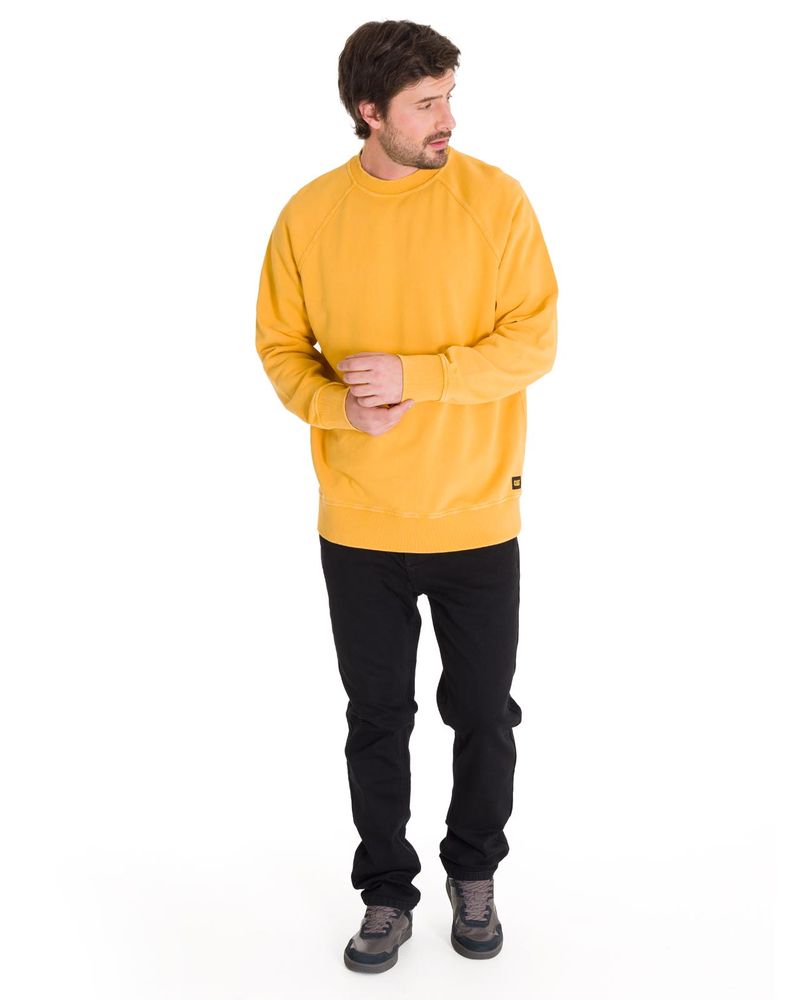 Poleron-Manga-Larga-Hombre-Premium-Wash-Crew-Neck-Amarillo-Cat