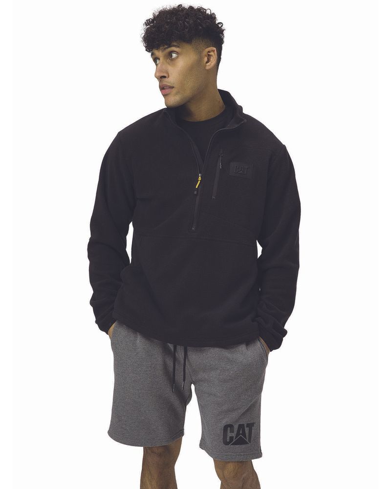 Polar-Manga-Larga-Hombre-Microfleece-Quarter-Zip-Pullover-Negro-Cat