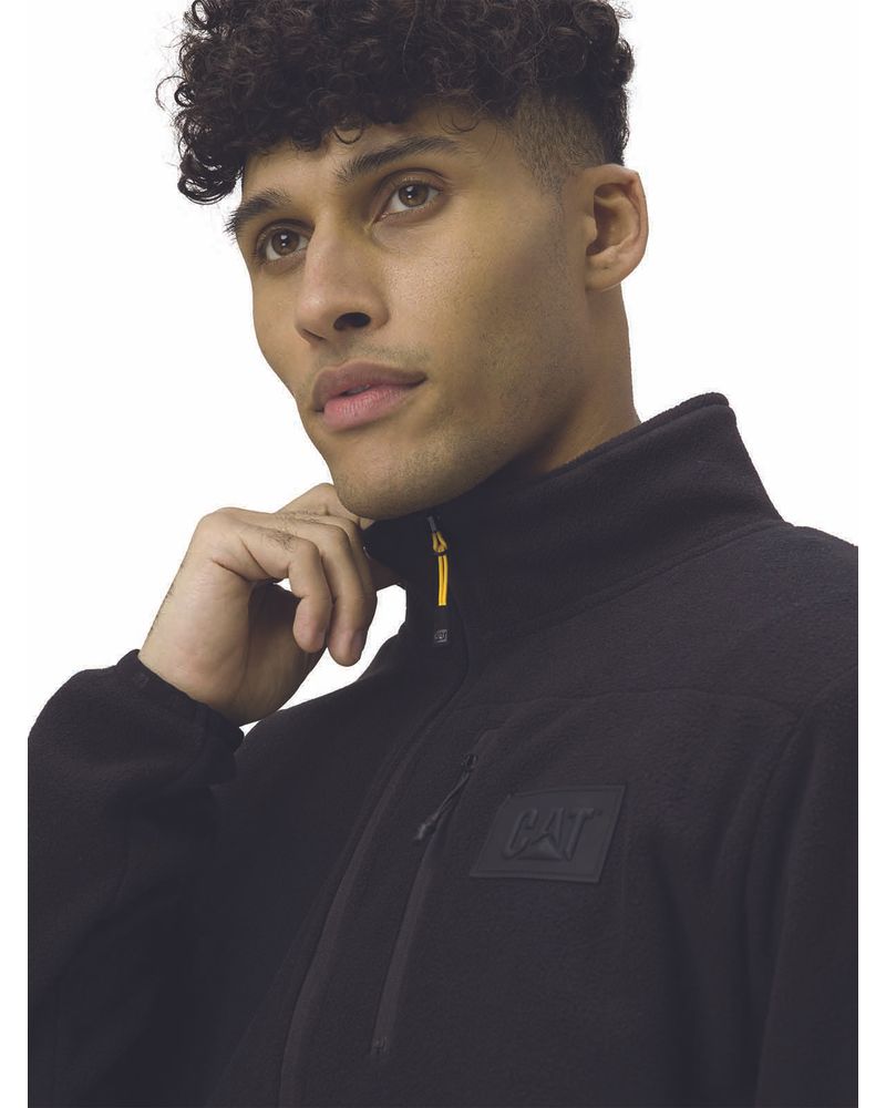 Polar-Manga-Larga-Hombre-Microfleece-Quarter-Zip-Pullover-Negro-Cat