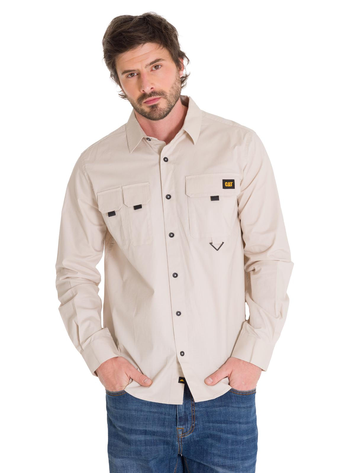Camisa Manga Larga Hombre Utility L/S Beige Cat