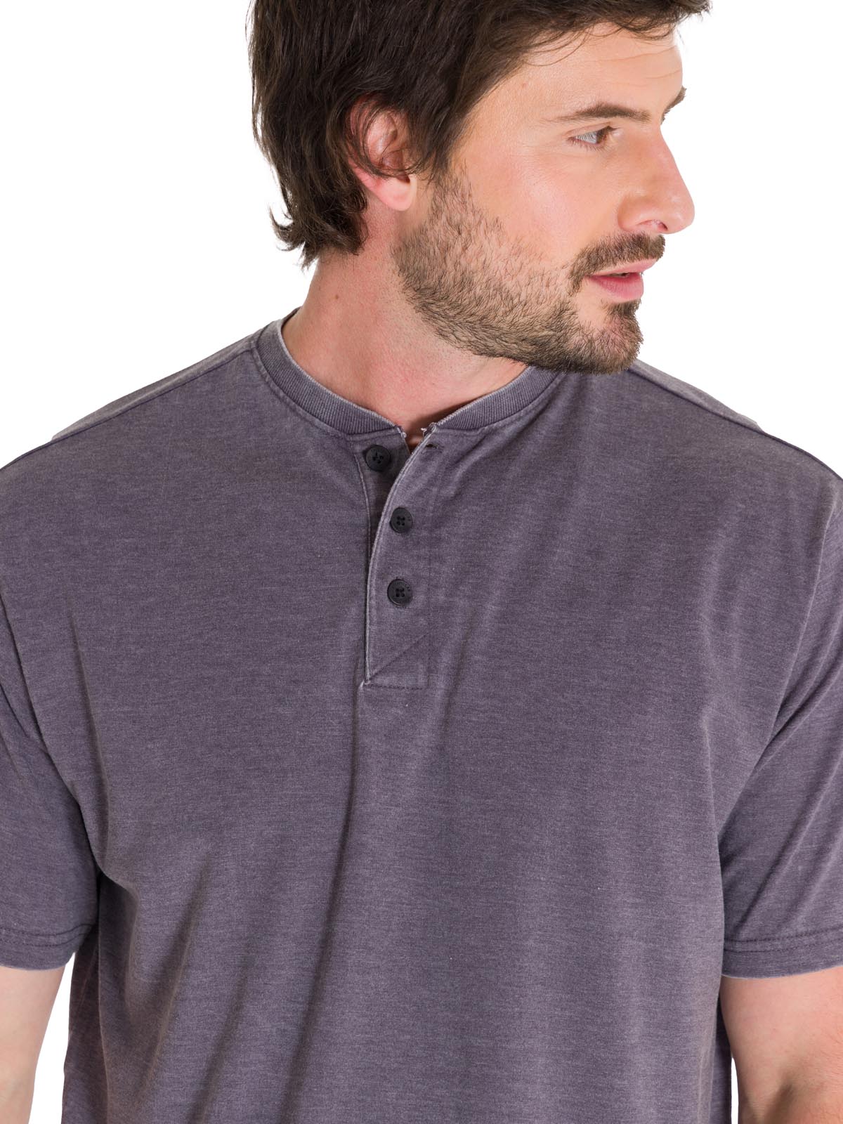 Polera Manga Corta Hombre Burnout S/S Henley Grafito Cat