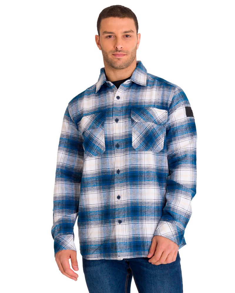 Chaqueta-Manga-Larga-Hombre-Buffalo-Check-Heavyweight-Overshirt-Azul-Petroleo-Cat