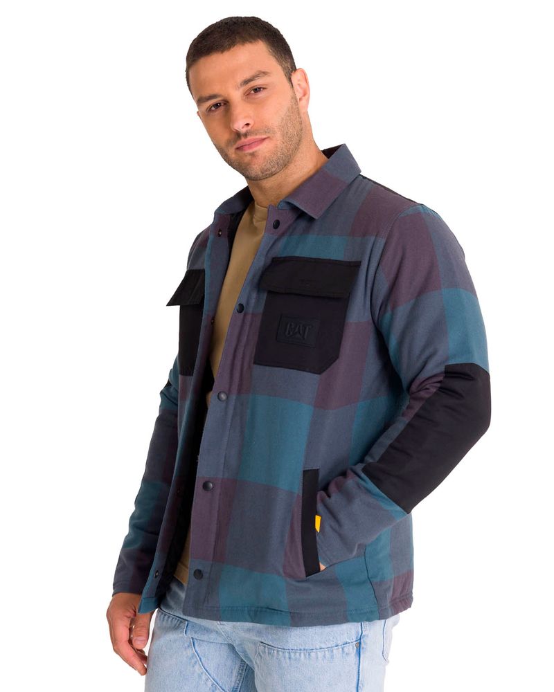 Chaqueta-Manga-Larga-Hombre-Flannel-Snap-Front-Lightweight-Insulated-Petroleo-Cat