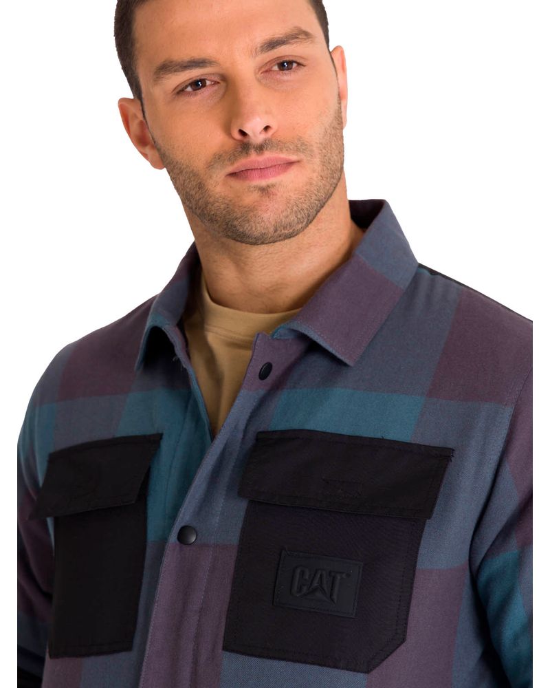 Chaqueta-Manga-Larga-Hombre-Flannel-Snap-Front-Lightweight-Insulated-Petroleo-Cat