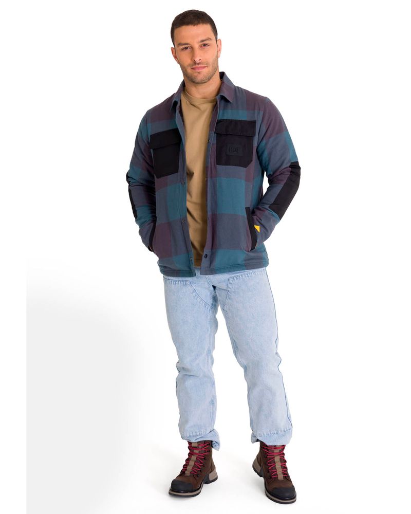 Chaqueta-Manga-Larga-Hombre-Flannel-Snap-Front-Lightweight-Insulated-Petroleo-Cat