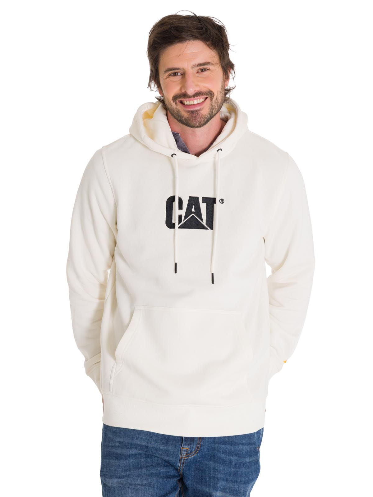 Polerón Manga Larga Unisex Fleece Cat Logo Pullover Hoodie Perla Cat
