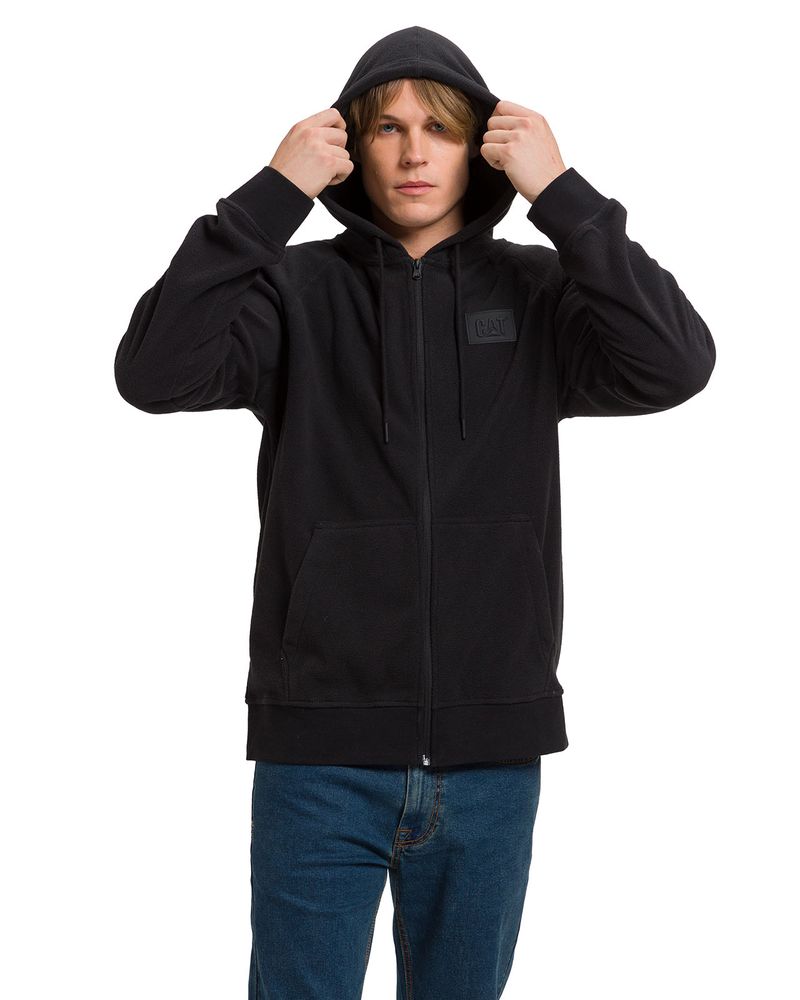 Polar-Manga-Larga-Unisex-Microfleece-Full-Zip-Hoodie-Negro-Cat