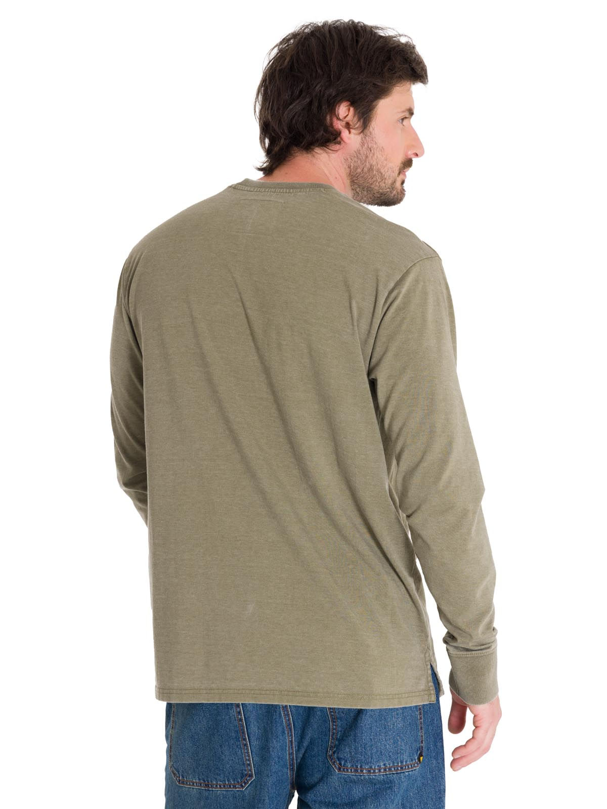 Polera Manga Larga Hombre Burnout L/S Henley Oliva Cat