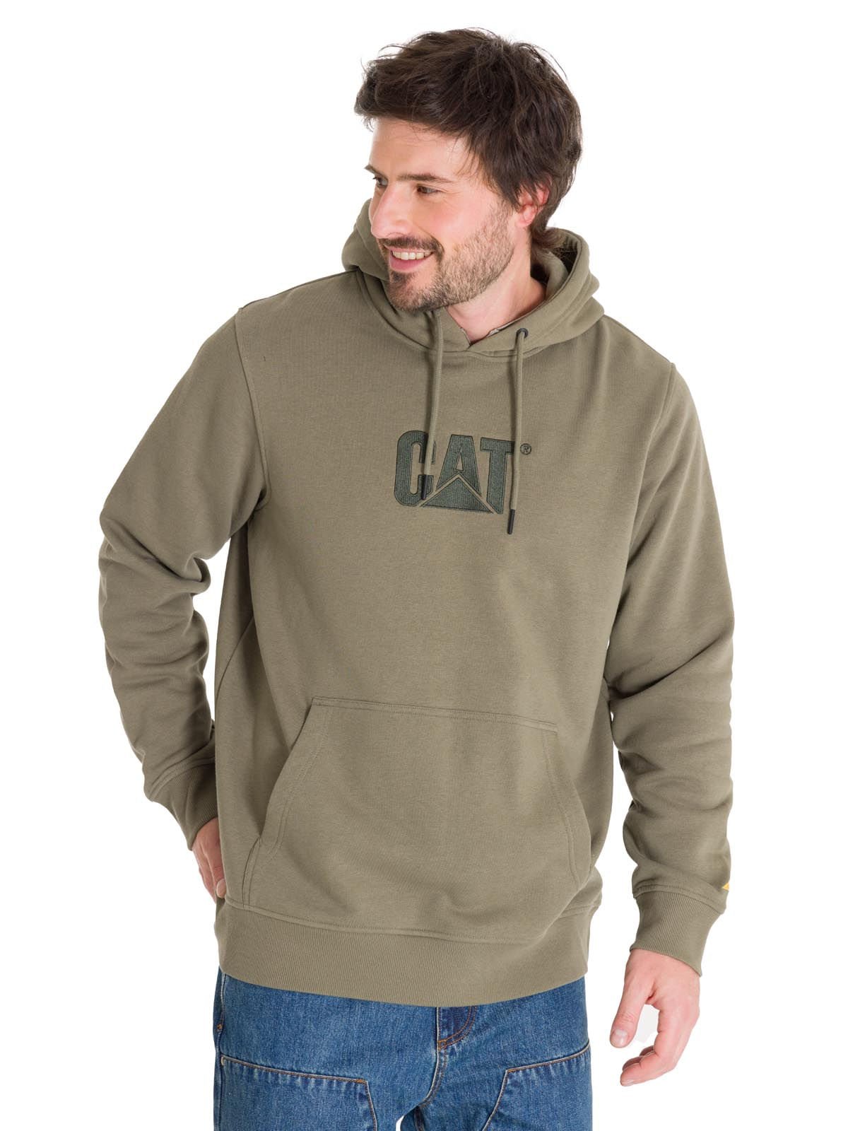 Polerón Manga Larga Hombre Fleece Cat Logo Pullover Hoodie Azul Petróleo Cat