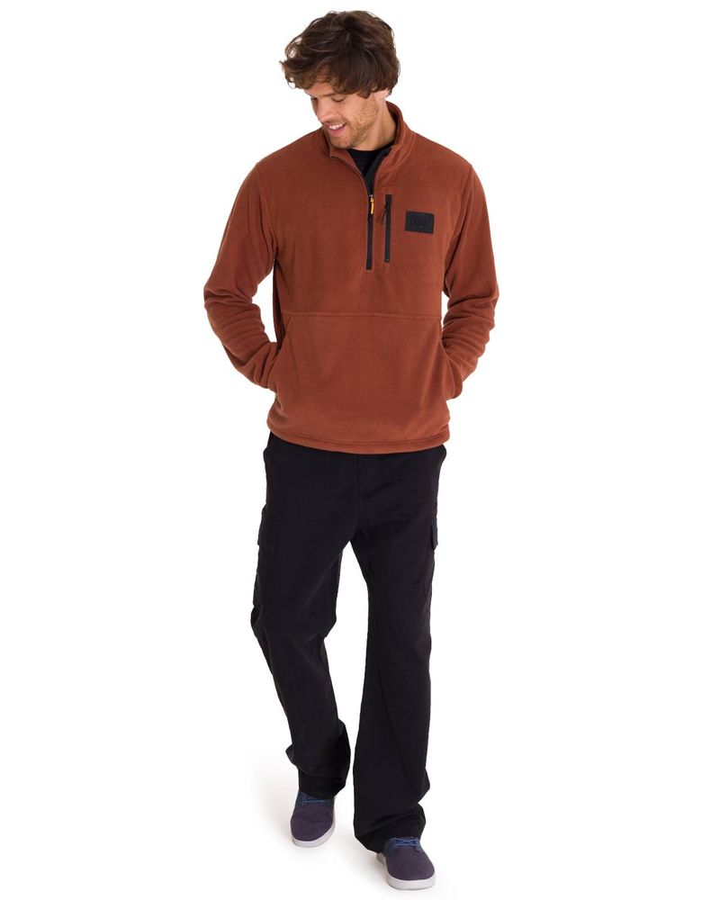 Polar-Manga-Larga-Hombre-Microfleece-Quarter-Zip-Pullover-Terracota-Cat