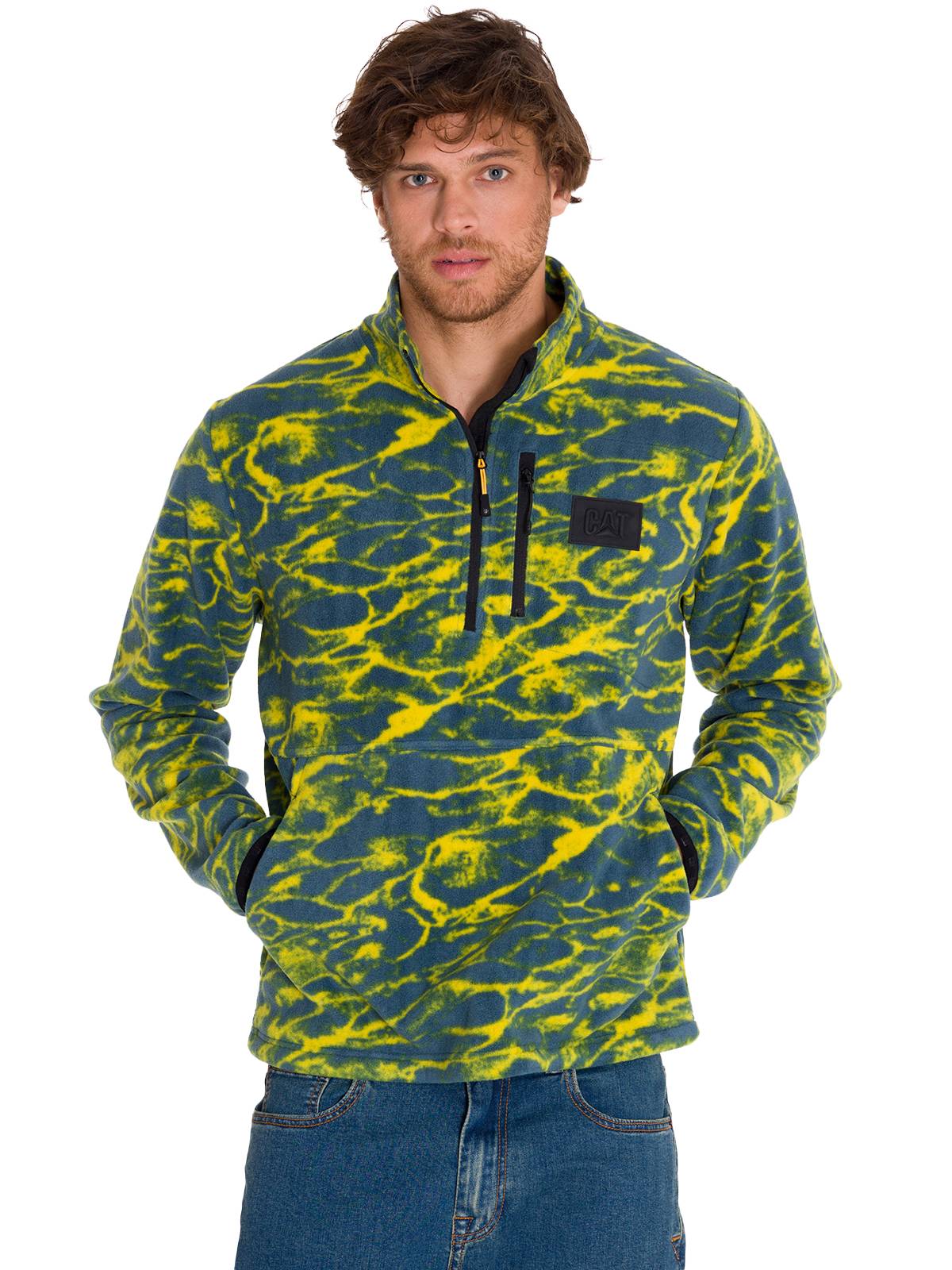 Polar Manga Larga Hombre Microfleece Quarter Zip Pullover Azul Cat
