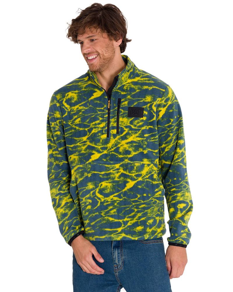 Polar-Manga-Larga-Hombre-Microfleece-Quarter-Zip-Pullover-Azul-Cat